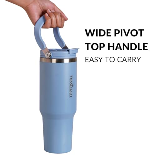 Image of Nestasia PickSip40 Tumbler with Straw & Top Handle 1.2L | Insulated Stainless Steel Sipper Water Bottle for Adults with Dual Flip Opening Sip-Swig Leakproof Lid for Office & Gym (Blue Frost)