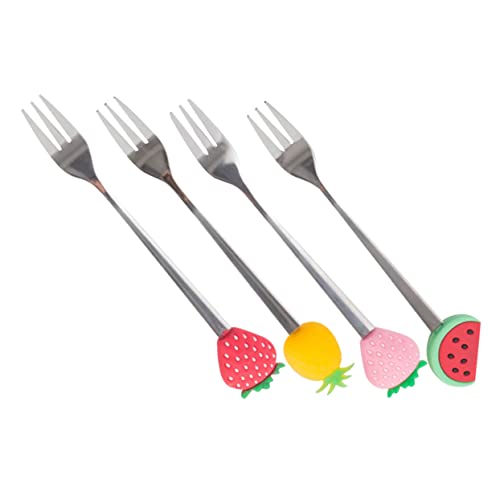 Unomor 4Pcs Stainless Steel Fruit Forks Three Tine Dessert Forks for Salad Cake Snacks Party Tabletop Supplies for Appetizers and Buffets