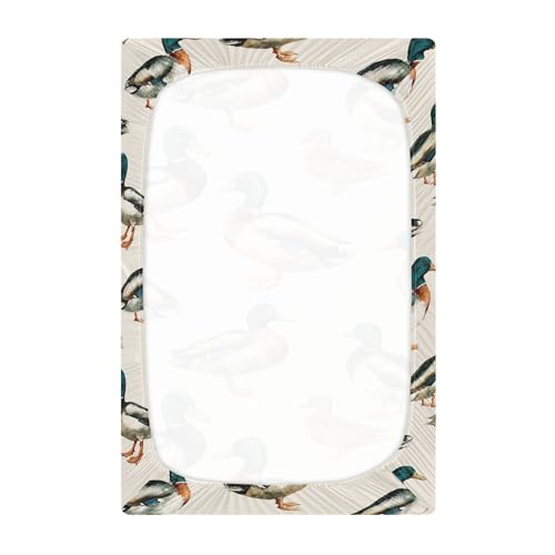 Image of Farm Mallard Duck Retro Crib Sheets Soft Breathable Fitted Baby Crib Sheets Mattress Cover for Girls Boys, 52 inch x 28 inch x 9 inch