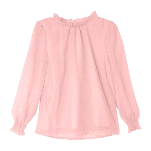 Girl's Puff Long Sleeve T-Shirt Cute Dot Ruffle Crewneck Pleated Loose Cuff Stretch Blouses Comfortable Casual Fall Tops2