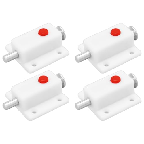LT Easiyl 4 chiavistelli automatici in plastica bianca con pulsante a molla, per porte di armadi, porte di armadi, culle e finestre (36 mm x 37 mm)