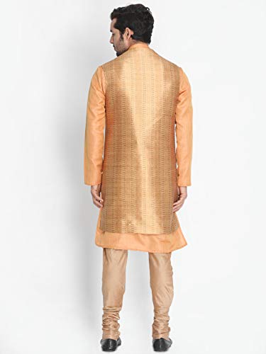 Image of VASTRAMAY Men's Beige Cotton Silk Blend Kurta, Ethnic Jacket and Pyjama Set