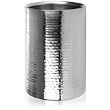 com-four® Flaschenkühler - Sektkühler - Eiswürfelkühler aus Edelstahl, Weinkühler - Eiswürfelkübel doppelwandig - Hammerschlag-Design (1 Stück - silberfarben/gehämmert)