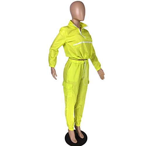 Eosiedur CY_D8238-YELLOW-M Women Colorblock 2 Piece Tracksuit Set Long Sleeve Adjustable Waist Pants Set Reflective Sweatsuit Medium 4-6 Yellow thumb #2