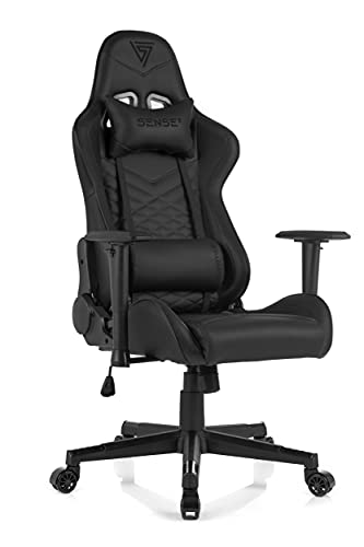 SENSE7 Gaming Spellcaster Bürostuhl Zocker Gamer Ergonomischer Stuhl Armlehne Einteiliger Stahlrahmen Einstellbarer Neigungswinkel Schwarz, Leder, 43-52 x 69,5 x 57 Cover