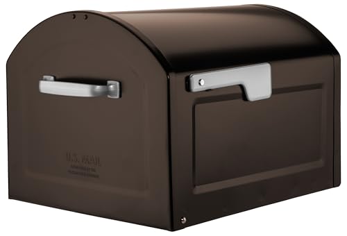 Image of Architectural Mailboxes 950020RZ Centennial Post Mount Mailbox, XL, Rubbed Bronze | Galvanized steel build for outside with rust-resistant powder-coat finish and a magnetic door closure. USPS approved.