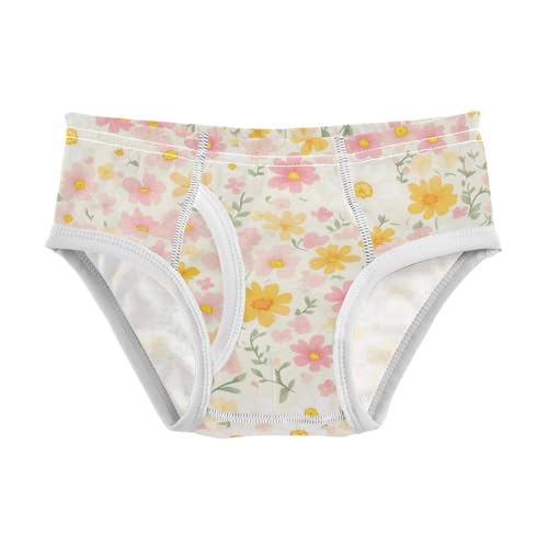 KLL Flower Pink Yellow Little Boys Pure Cotton Briefs Breathable Undies