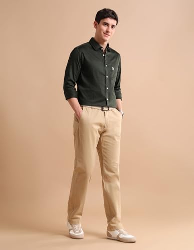 Image of U.S. Polo ASSN. Solid Tailored Fit Shirt for Men - 100% Cotton, Breathable & Comfortable, Full Sleeves Casual Shirt for Men