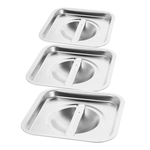 BRIGHTFUFU Stainless Steel Square Condiment Container Lid 14cm Food Pan Cover Kitchen Cookware Accessory for Mini Pots and Steam Pans 3pcs Set