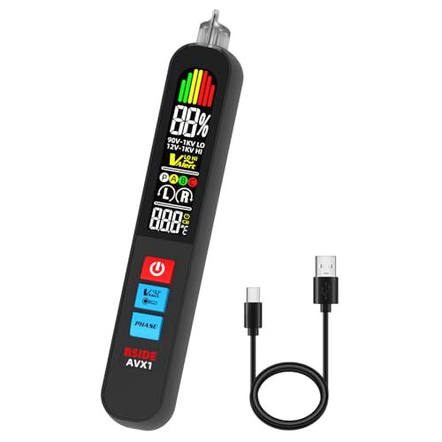 Image of BSIDE Voltage Tester, Non-Contact with 3-Phase Rotation Indicator & Signal Percentage, Rechargeable AC Electrical Voltage Detector Pen, High /Low Sensitivity with 6 Ranges, 3-Mode Alarm with Analog Bar