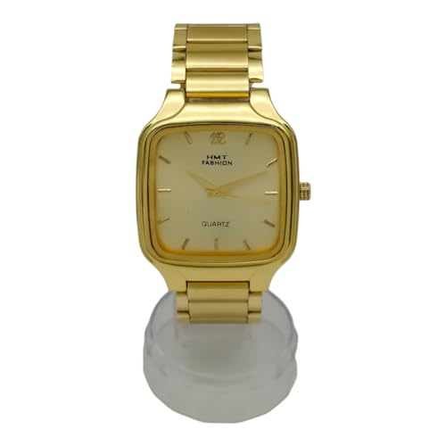 Image of HMT FASHION Golden Dial Wrist Analog Watch, Golden Square Big Size Dial Metal Strap Mens & Boy's Watches Hmtf7300G