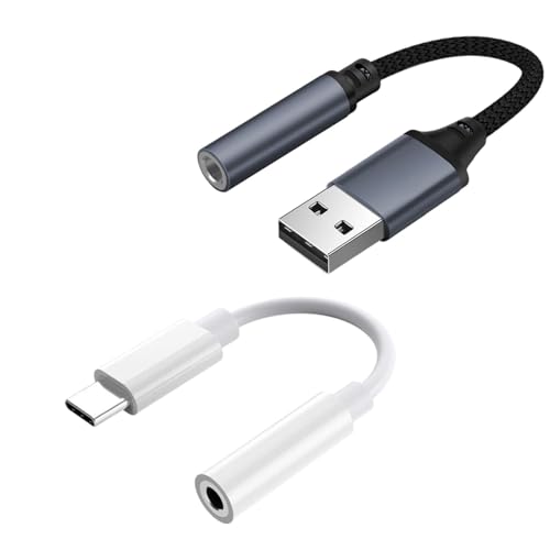 Bgfaquri 2 Piezas Adaptador USB y USB C a Jack 3,5 mm Hembra, Tarjeta de Sonido USB Externa, Adaptador de Audio para Auriculares y Micrófono Compatible con PC, Portátil, Linux, Escritorio y PS4/PS5