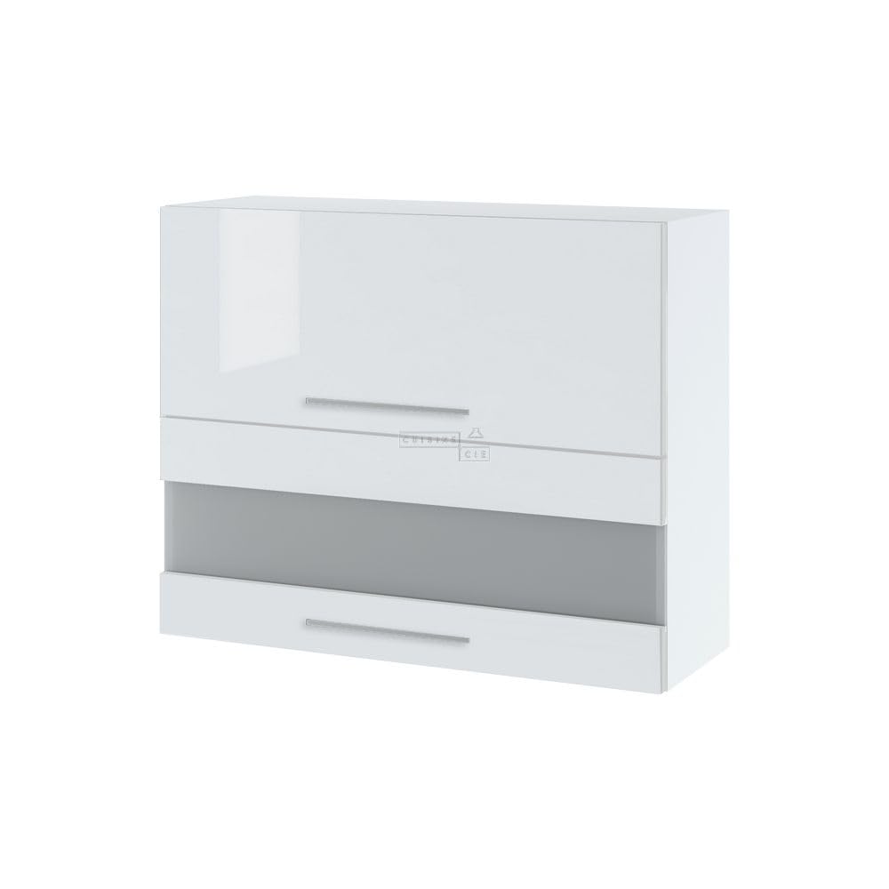 Cuisineandcie - Meuble haut de cuisine Bellissi Blanc Brillant 2 portes relevables avec vitre opaque L 90 cm