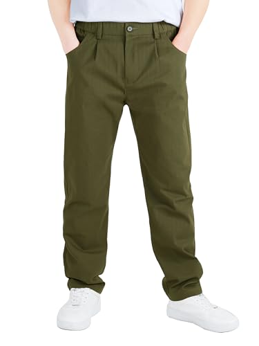 CAMLAKEE Boys' Pleated Dress Pants Kids Elastic Waist Twill Straight Leg School Uniform Pants3