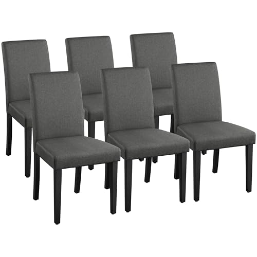Image of Yaheetech Dining Chairs Set of 6 Fabric Upholstered Parson Kitchen Chairs with Padded Seat and Solid Wood Legs for Dining Room /Restaurant, Dark Gray