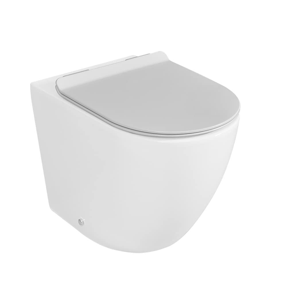 Sanitari filomuro in ceramica bianco lucido con brida e scarico traslato a parete o pavimento, sedile originale soft-close con sgancio rapido, linea FLAN