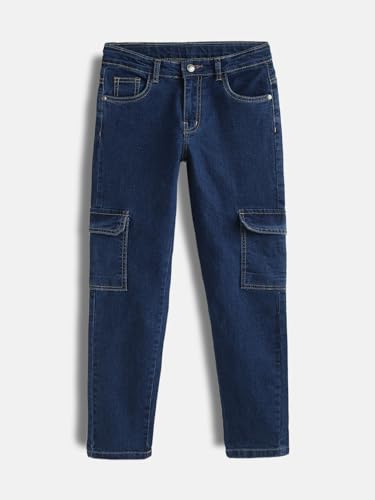 Image of Urbano Juniors Boy's Regular Fit Washed Denim Cargo Jeans with 6 Pockets Stretchable