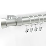 MaKefeile Curtains Rods for Windows 1 Inch Thick Heavy Duty Metal Curtain Rod with Curtain Rings with Clips Sets for Bedroom Living Room Decorative Single Drapery Pole Set, Silver, 80 in