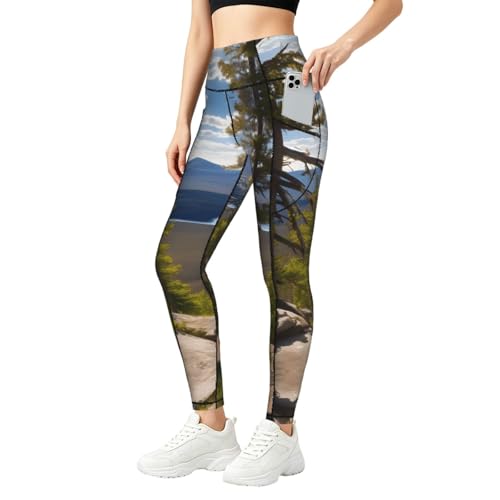 Leggings con estampado de pino transpirables con bolsillos laterales para entrenamiento