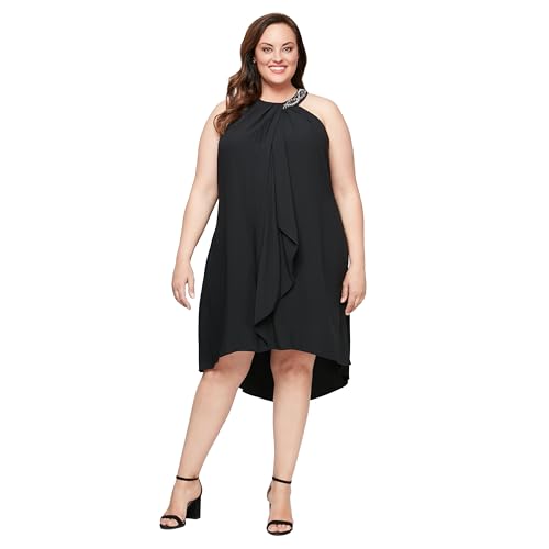 Image of S.L. Fashions Women's Plus Size Jewel Neck Hi-Low Halter Dress