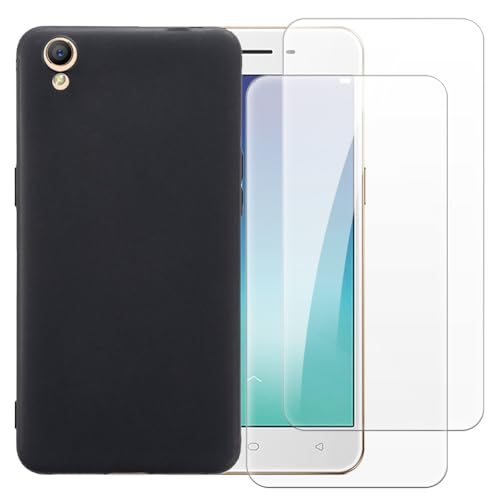 Shantime Custodia con 2 pezzi Pellicola Compatibile con OPPO A37, Cover Antiurto e Vetro Temperato per Protezione Totale(Nero)