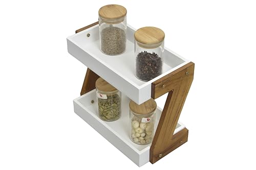 Image of Multipurpose Wooden Triangluar Countertop Spice Rack | Kitchen Counter Top Organizer | 2-Tier Kitchen Storage Organizer Tiered Shelf| Jars And Bottle Holder & Kithen Decor Item