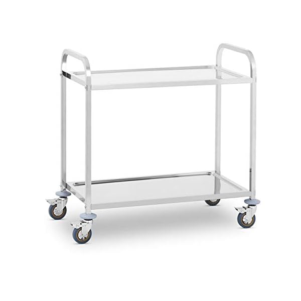 Royal Catering RCSW 2 Servierwagen Edelstahl 2 Böden Küchenwagen mit Rollen Edelstahlwagen