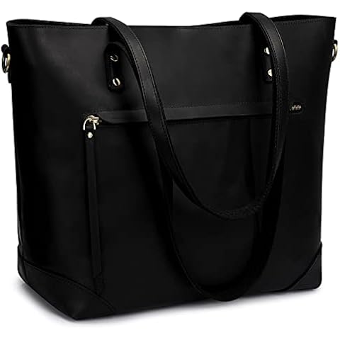 S-ZONE Vintage Genuine Leather Shoulder Bag Work Totes for Women Purse Handbag with Back Zipper Pocket Large Cover