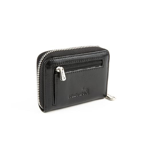 Women's Wallet Leather RFID Original Zip Accordion, 10 Card Slots, Vegetable Tanned Leather Black