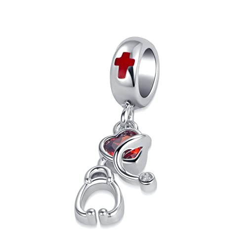 Image of Heartbeat Nurse Red Nurse Cap Nursing Electrocardiogram Heart Medical Charm Bead fit Pandora Charms Bracelet Necklace