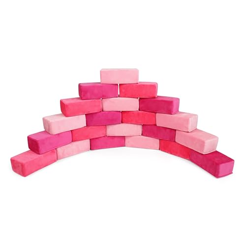 Image of The Original Premium Plush Building Block for Kids - Certified Safe Foam Blocks in Luxuriously Soft Fabric Covers (Pretty Pink, Blocks)