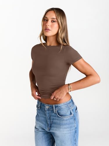 Image of Trendy Queen Womens Boat Neck Tops Short Sleeve Shirts | Compression Basic Tops,Y2K Aesthetic Slim Fit,Professional Business Casual, Polished Teacher Outfits