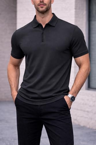 Image of Mack Jonney Men Ribbed Polo T-Shirt | Regular Fit | Half Sleeve | Zip Collar Casual T-Shirt-MJ-94