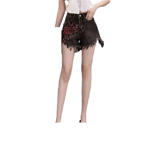 Short en jean floral taille haute pour femme avec broderie délicate style bohème