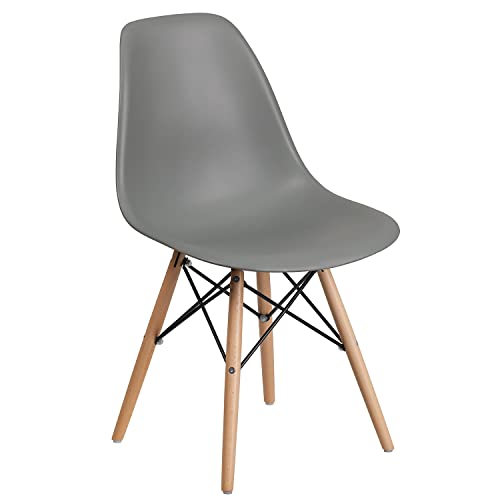 Flash Furniture Elon Series Moss Gray Plastic Chair with Wooden Legs for Versatile...