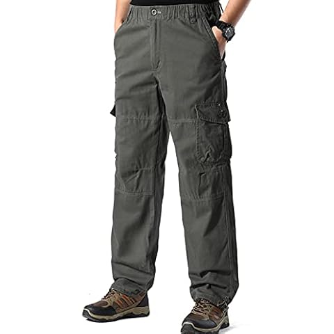 AUBIG Men's Outdoor Hiking Trousers Comfortable Casual Overalls Cotton Breathable Loose Pants for Home Beach Travel Outing Gray Green 3XL Cover