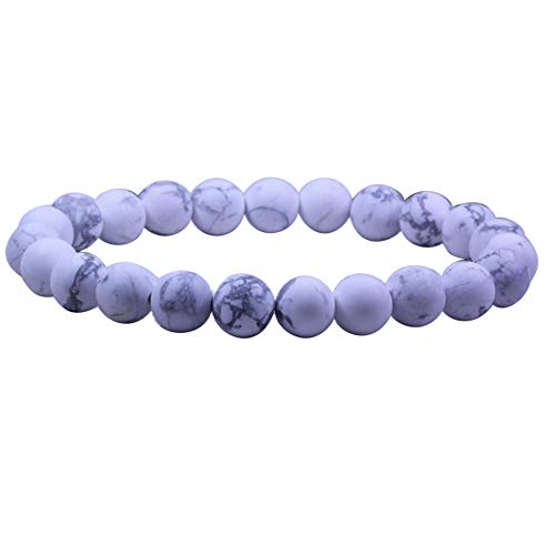 Keleny 8mm Matt White Howlite Round Beads Rock Stone Crystal Stretch Bracelet 7 Inch Unisex