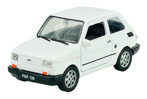 Prodotto con licenza Welly modello auto compatibile con Fiat 126 bianco equivalente a Polski FIAT 126p 1972-2000 1/34-1/39 Metal Model Auto Die Cast Nuovo in scatola