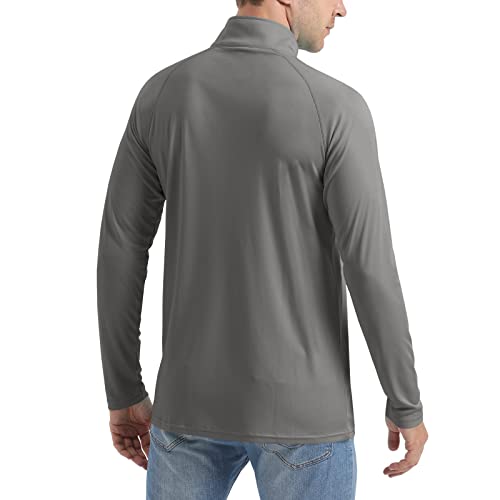 Crysully Men's Long Sleeve Upf 50+ Shirt Gym Quick Dry Hiking Camping Tops Dark Grey #TOP2