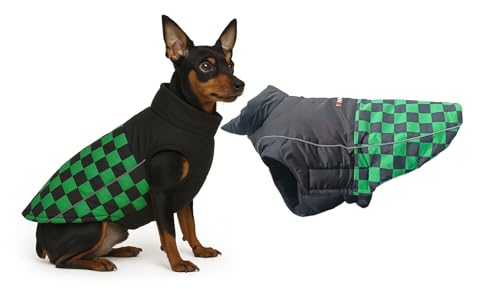Image of The Pets Company Dog Winter Coat Jacket, Clothes, Windproof, Waterproof, Light Weight, Washable, Ultra Warm Thick Fleece Lined Dog Vest for Cold Weather Protection, (Green Check, X - Small - 12 Inch)