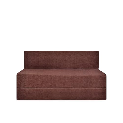 Image of Foldable Two Seater Sofa Bed 4X6 Ft Jute Fabric Washable Cover Convertible Sofa Bed for Home & Office, Guest Room (Finish Color Brown - Pre-Assembled)
