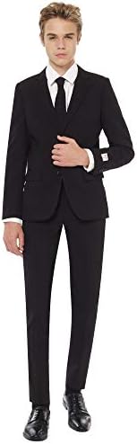 Opposuits Teen Boys Black Knight Solid Color Suit - Prom and Wedding Party Outfit - Including Blazer, Pants and Tie - Black - Size 12 Years