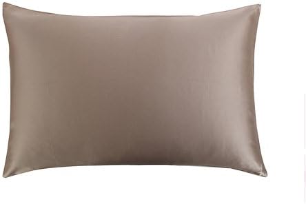 Silk Pillowcase,19 momme, 600 thread count 100 percent Mulberry Silk for Hair with Cotton Underside Light Coffee Standard/Queen 51x76cm 1PC