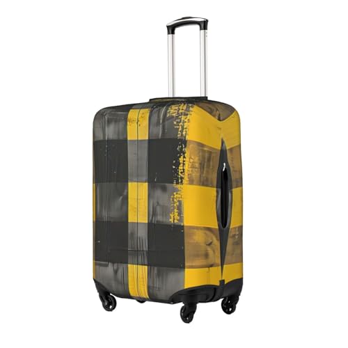 Yellow Gray Black Plaid Print Protective Suitcase Cover Washable Travel Luggage Protector with Concealed Zipper2