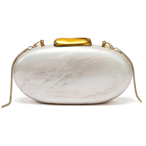 AcrMkSto Bolsa clutch feminina de pérola branca, elegante, de acrílico marmorizado, para casamento, festa, baile, banquete, Pérola branca