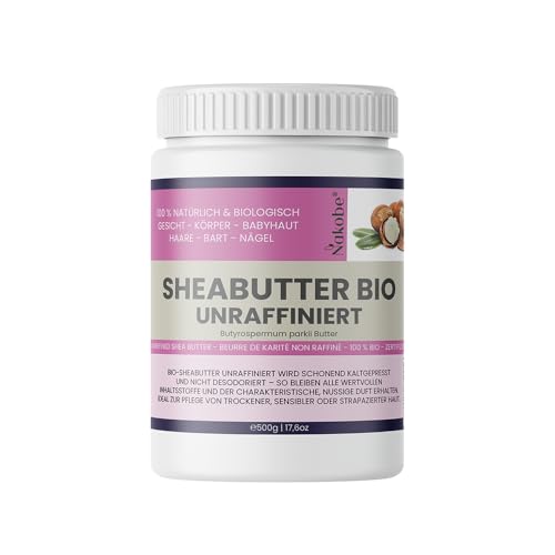 Manteca de karité orgánica, 500 g, prensada en frío y sin refinar, 100 % natural, vegana, para piel, cabello y cosméticos de bricolaje, manteca de cuidado de agricultura orgánica controlada Nakobe