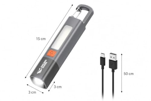 Image of Rechargeable Torch Light with Side Lantern, 2-in-1 LED Flashlight Recharrgeable Torch with Hook, Zoomable Focus, USB Rechargeable Flash Light for Camping, Emergency, Home & Outdoor Use