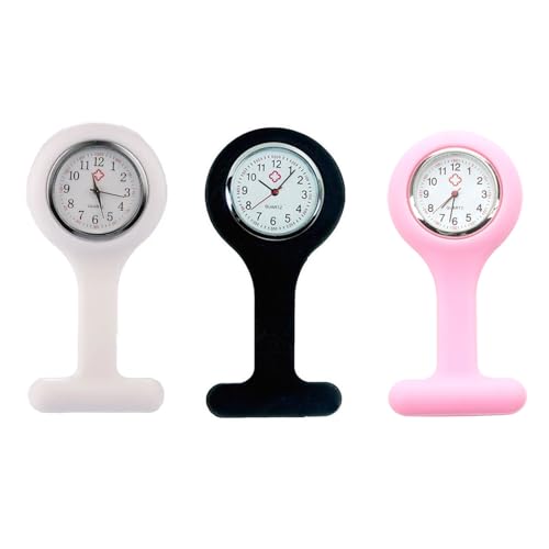 Reloj de bolsillo para enfermera, 3 unidades, reloj de pulsera de silicona con broche, adecuado para enfermeras y otros profesionales de la salud, preciso y fácil de leer, fácil de transportar, 3
