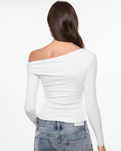 Image of INLYRIC Women's Inbarely Seasons Off The Shoulder Double Lined Long Sleeve Tops Going Out Slim Fitted Sexy T-Shirts