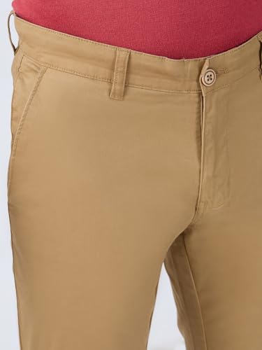 Image of Parx Men Low Rise Tapered Fit Solid Pattern Cotton Spandex Blend Flat Front Casual Trouser